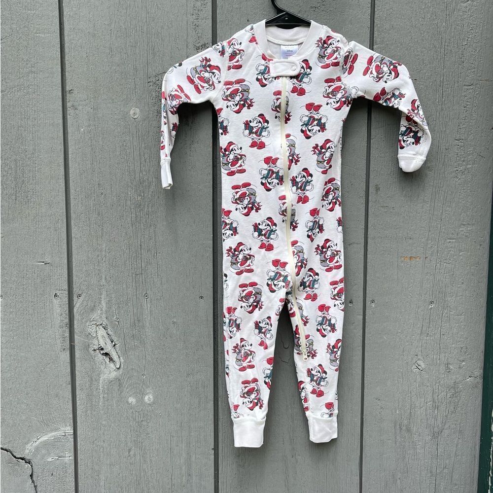 Hanna Andersson x Disney Mickey Mouse Christmas Santa Print One Piece Pajama 3T